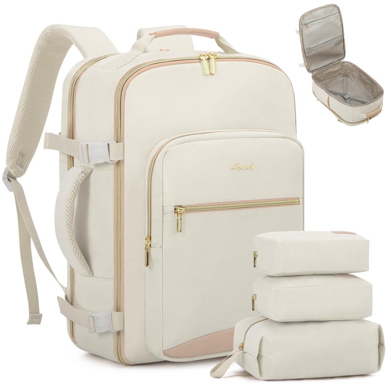 LOVEVOOK Travel Backpack for Women  40L Personal Item Backpack Flight Approved with 3 Packing Cubes  Water Resistant Carry on Backpacks Luggage Daypack Business Weekender Bag  Beige-Flesh beige - Image 1